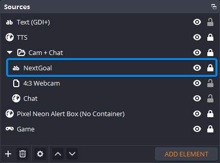 NextGoal selecting an OBS text source